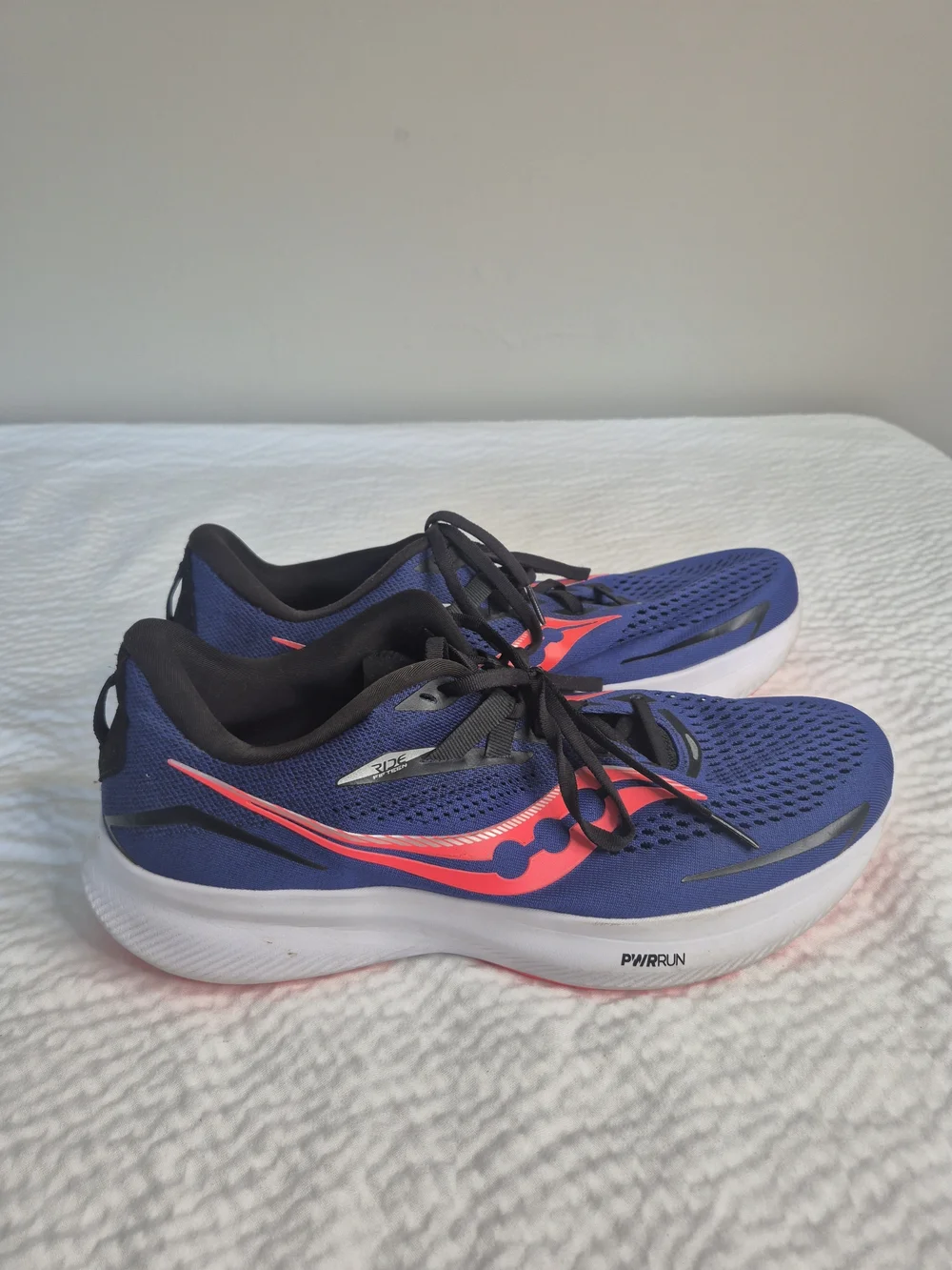 Saucony Ride 15 Mens Size 11.5W Running Shoes S20730-16 Wide Blue Pink Orange